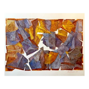 Vera Simons, MIxed Media Collage Assemblage Abstract Painting Pioneering Female Aviator, 1985