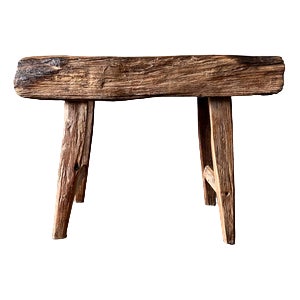 Small Organic Quadripod Bench in Blond Asian Teak, Enam For Sale