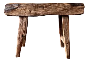 Small Organic Quadripod Bench in Blond Asian Teak, Enam