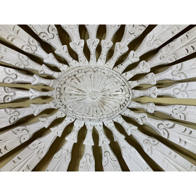 Vintage Hand Carved Sun Burst Architectural Wood Wall Hanging For Sale - Image 4 of 13