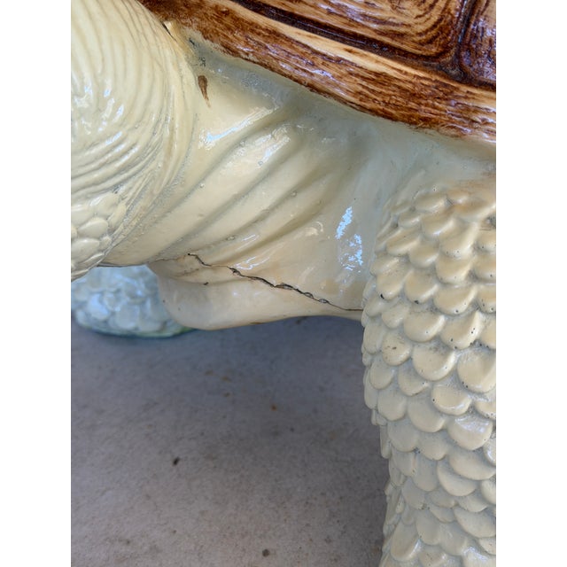 1970s Vintage Hollywood Regency Cast Resin Turtle Garden Stool - Accent Table For Sale - Image 5 of 12