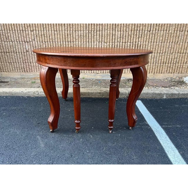Antique Early 20th Century Victorian Style Carved Mahogany Round Dining Table With 4 Leaves For Sale In Washington DC - Image 6 of 10