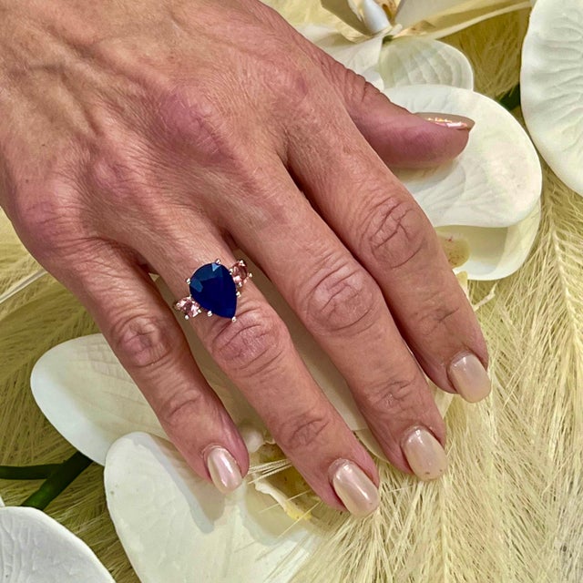 Metal Natural Sapphire Diamond Ring 7 14k W Gold 6.16 TCW Certified For Sale - Image 7 of 12