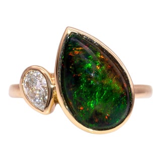 2.5cts Black Opal Ring With Natural Diamond Accents: Solid 14k Gold, Size 6.75 For Sale