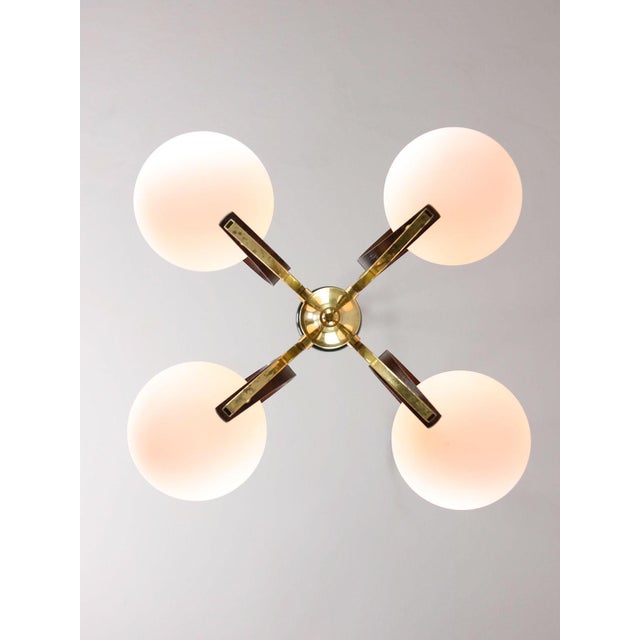 Mid-Century Modern Italian Brass and Opaline Chandelier For Sale - Image 12 of 17