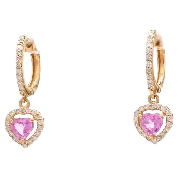 Early 21st Century 0.68 cts Natural pink sapphire & 0.28 diamond earrings in 14k gold For Sale - Image 5 of 18