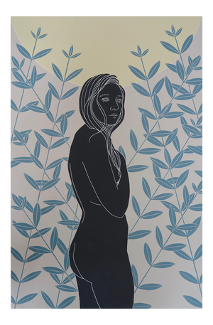 Unseen Unknown, Female Figurative Nude, Linocut Original Print, Unframed, 2020