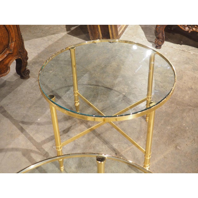 Pair of 1970s Circular French Brass and Glass Side Tables For Sale - Image 17 of 18