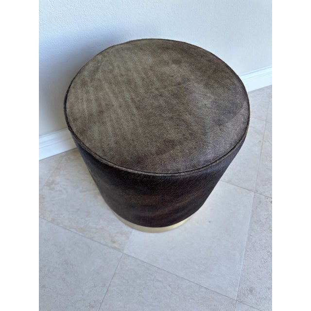 Black Vintage Hair-on-Hide & Brass Plinth Stool /Ottoman by Arteriors For Sale - Image 8 of 11