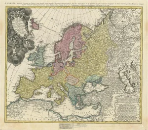 Antique Map of Europe with Elaborate Title Cartouche, 1750