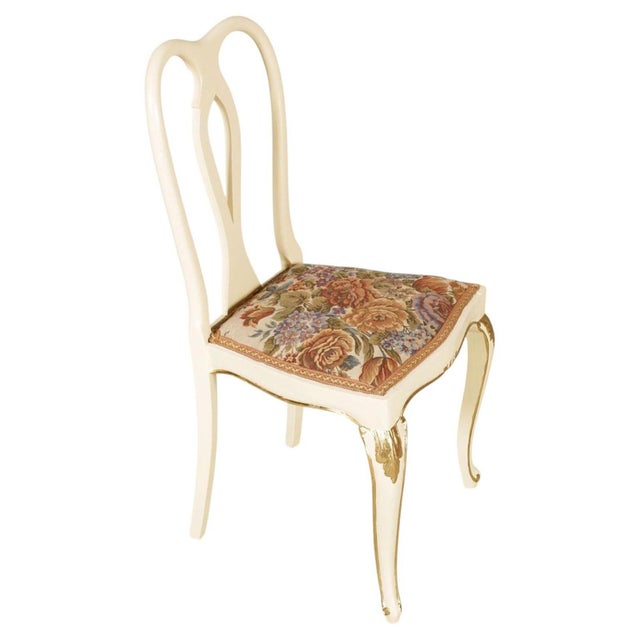 Venetian Cream Lacquered and Gilt Walnut Chairs with Floral Upholstery attributed to Testolini e Salviati for Testolini & Salviati, 1930s, Set of 3 For Sale - Image 4 of 11