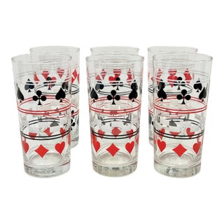 Vintage MCM Mid Century Modern Playing Card Drinking Glasses - Set of 6 Made in France For Sale