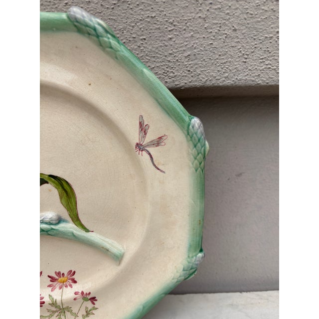 Late 19th Century 19th Century French Majolica Asparagus Plate Iris Longchamp For Sale - Image 5 of 6