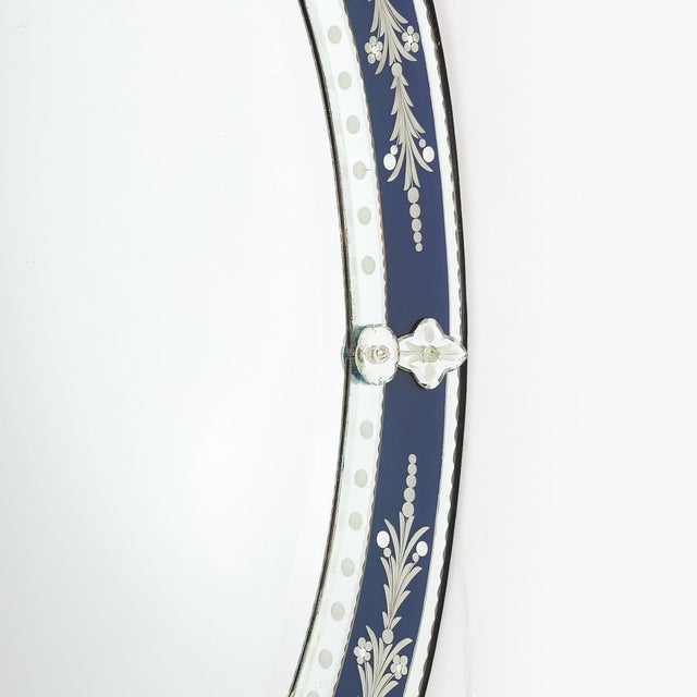 Mid-Century Venetian Glass Reverse-Etched Oval Mirror W/ Sapphire Blue Border For Sale - Image 12 of 16
