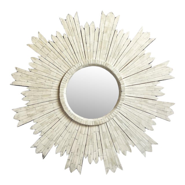 White Horn Sunburst Mirror For Sale