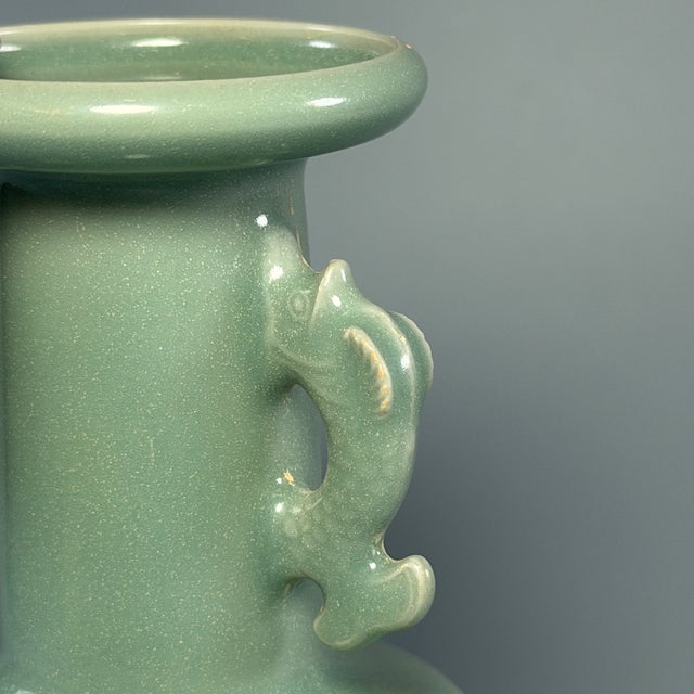 Chinese Chinese Longquan Celadon Vase With Double Dragon‑Shaped Handles For Sale - Image 3 of 6