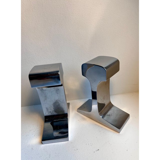 Mid-Century Modern Chrome I-Beam Bookends - A Pair For Sale - Image 3 of 12