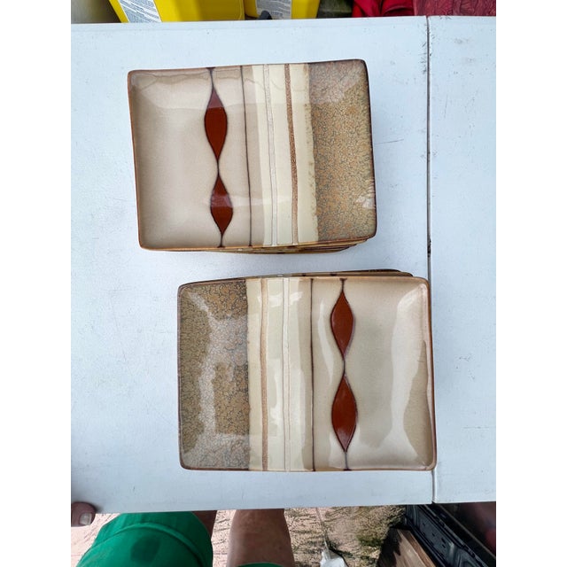 Ceramic Vintage Rectangular Earthtone Plates -11 For Sale - Image 7 of 10