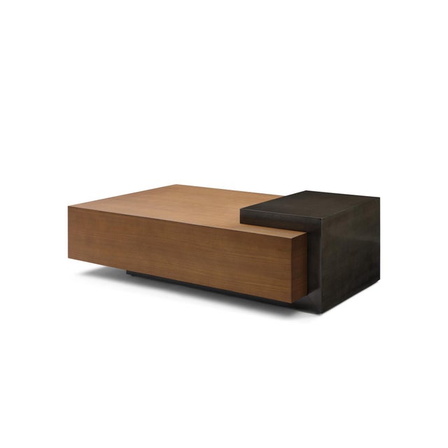 2010s Modern Greg Sheres Style Walnut and Bronze Cocktail Table For Sale - Image 5 of 5
