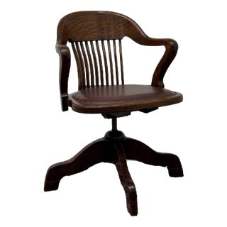 English Desk Chair in Teak and Leather For Sale