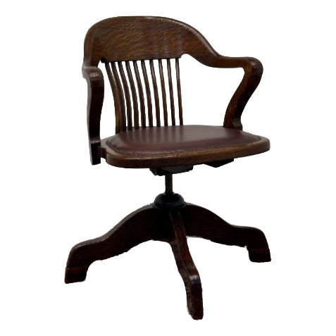 English Desk Chair in Teak and Leather For Sale