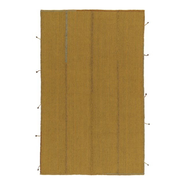 Gold Rug & Kilim’s Contemporary Kilim in Ochre Stripes and Columns For Sale - Image 8 of 8