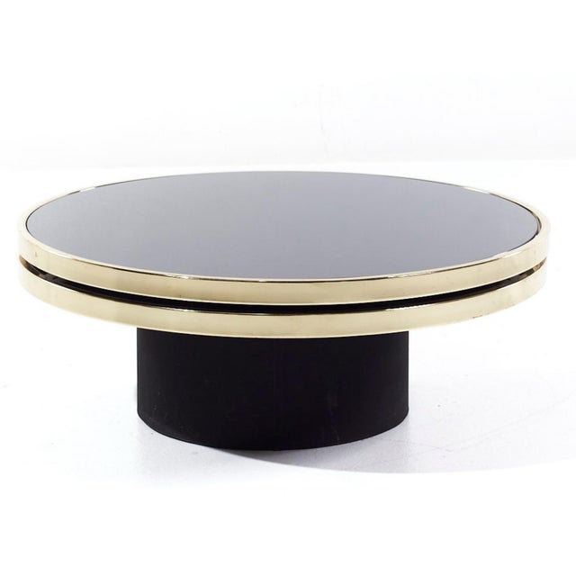 Late 20th Century Institute of America Attributed Brass & Smoked Glass Swivel Table For Sale - Image 5 of 7