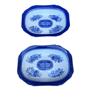 Pair of Copeland Spode Fitzhugh Blue Oval Vegetable Bowls, Circa 1960’s