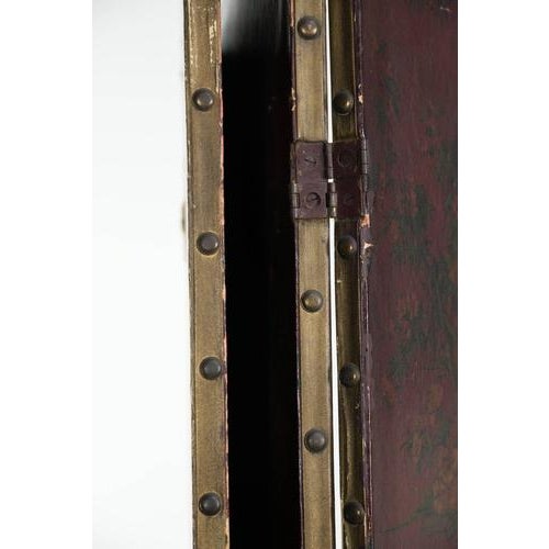 Antique English Hand-Painted Red Leather Chinoiserie Room Divider with Floral Motifs For Sale - Image 10 of 13