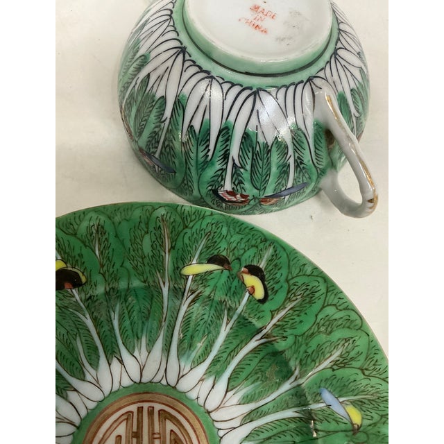 Green Antique Chinese Export Famille Verte Covered Cup and Under-Plate Set For Sale - Image 8 of 12