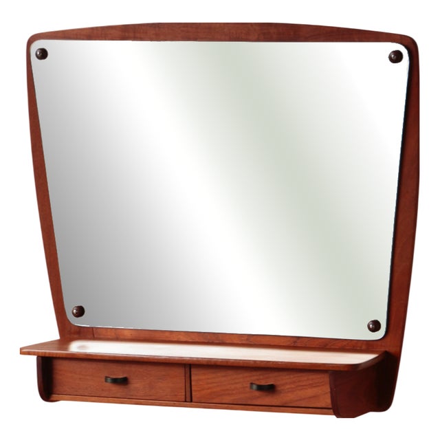 Mid-Century Danish Teak Wall Mirror with Drawers, 1960s For Sale