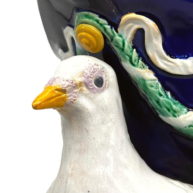 A George Jones Majolica Cobalt Centerpiece Bowl With Doves, English, Ca. 1870 For Sale - Image 6 of 12