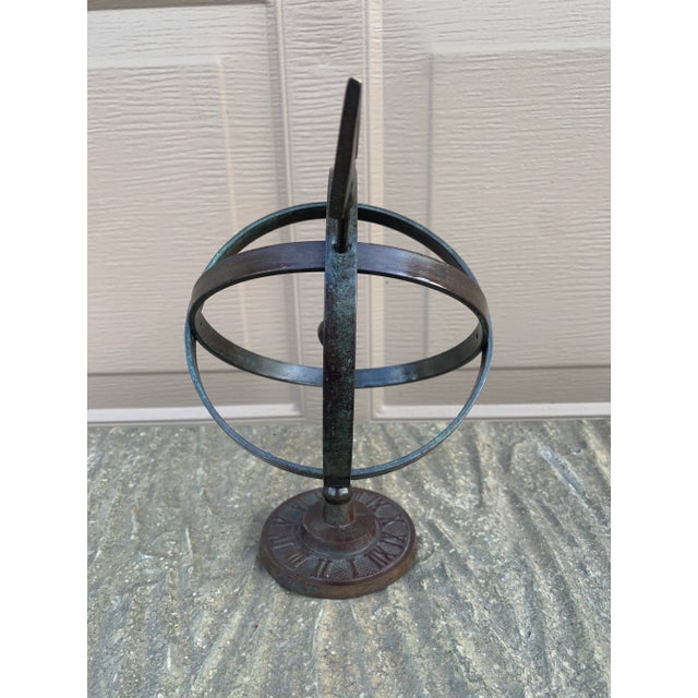 Metal Rustic Verdigris Iron Armillary Sphere on Pedestal – European Garden Accent For Sale - Image 7 of 9