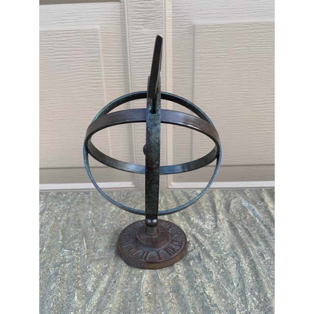 Metal Vintage English Country Iron Verdigris Garden Armillary Sundial For Sale - Image 7 of 9