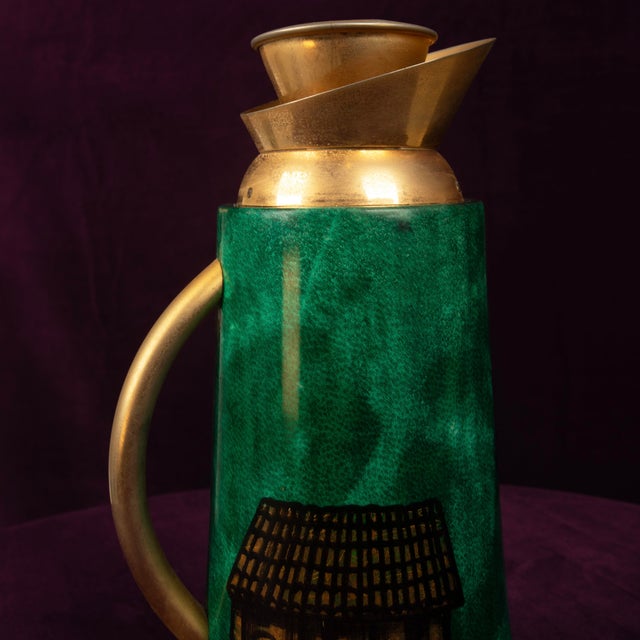 Gold Model 968D Thermos in Hand-Decorated Green Goatskin Parchment by Aldo Tura, Italy, 1960s For Sale - Image 8 of 18