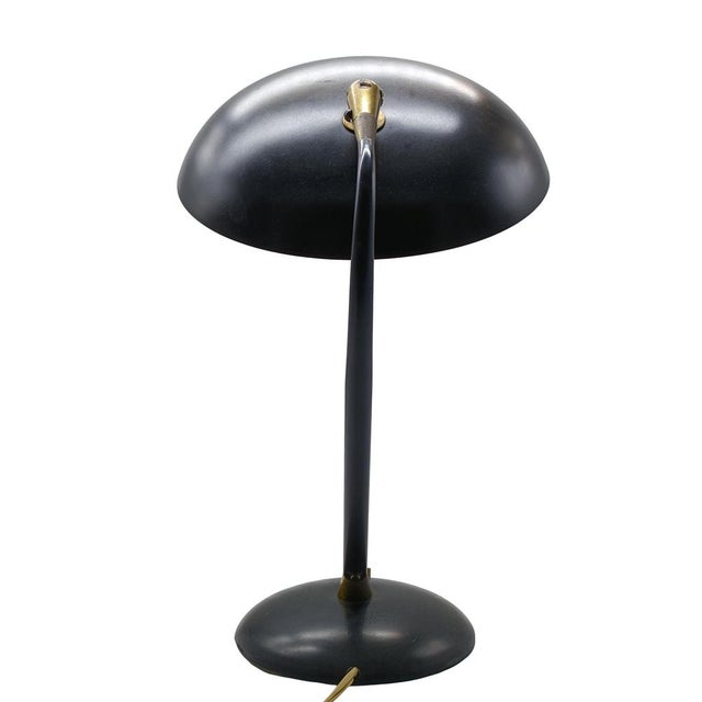 Oscar Torlasco Black Metal Table Lamp with Brass Details by Oscar Torlasco, Italy, 1960s For Sale - Image 4 of 10