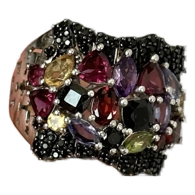 Sterling Multi-Color Gemstone Ring, Size 9 For Sale