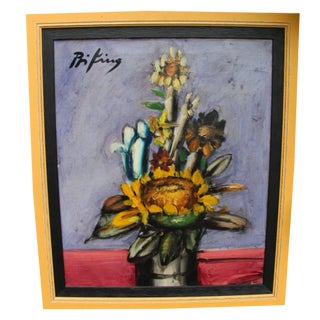 Franz Priking, Bouquet of Sunflowers, 1970s, Oil on Canvas, Framed For Sale