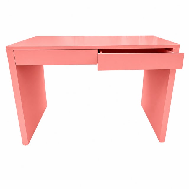 Mid-Century Modern Modern Two-Drawer Desk in Benjamin Moore Polka Dot Pink For Sale - Image 3 of 7