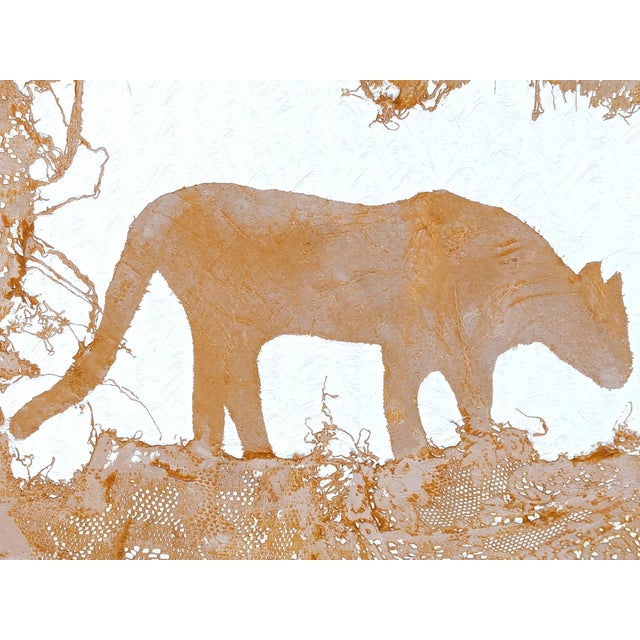 Orange Mike Hoggg "Jungle Beast" Contemporary Neutral Toned Abstract Big Cat Animal Lace Painting, 2024 For Sale - Image 8 of 10