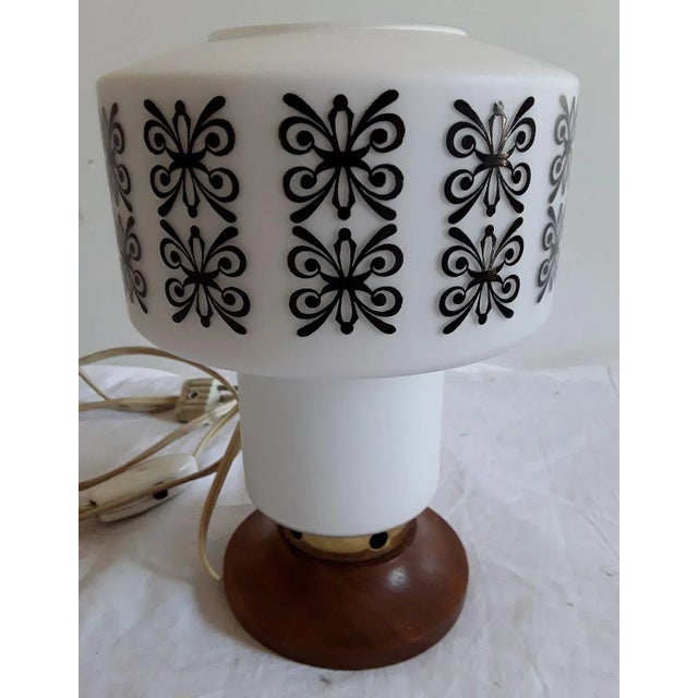 Metal Vintage Teak and White Glass Table Lamp with Black Decor, 1970s For Sale - Image 7 of 7