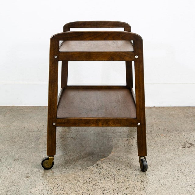 1960s 1960s Mid Century Modern Serving Cart Trolley Wood Rolling Bar Walnut Serving For Sale - Image 5 of 12