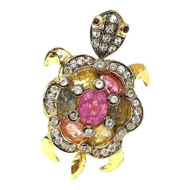 Bochic “Orient” Ruby & Sapphires Turtle Cocktail Ring Set 18k & Silver Size 6 For Sale