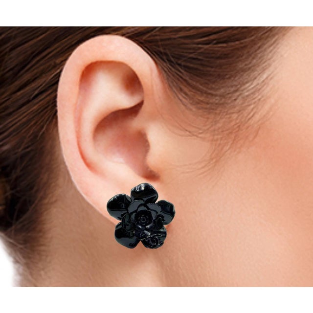 Chanel Vintage Black Camellia Flower Clip on Earrings *Marked 04 *Made in France -It is approximately 1" x 1". -In a very...
