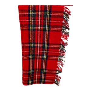 Soft Merino Lambswool Knee Rug / Blanket in a Quintessential Red Tartan Plaid Pattern -Made in England