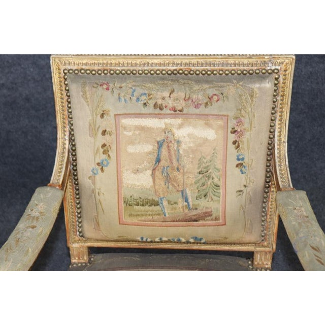 Pair 19th Century French Louis XVI Giltwood Aubusson Armchairs For Sale - Image 14 of 14