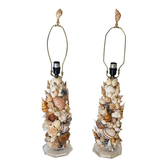 1970s Gorgeous Pair Grotto Coastal Sell Lamps Pair For Sale