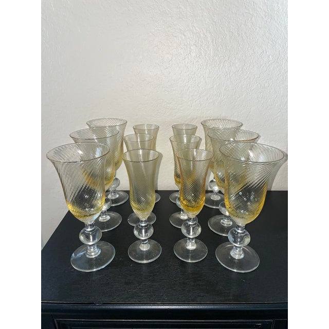 Vintage Italian Wine Glass & champagne glasses. 2 sets of Set of 6 each Amber Swirl with Golf Ball Stem Perfect for dinner...