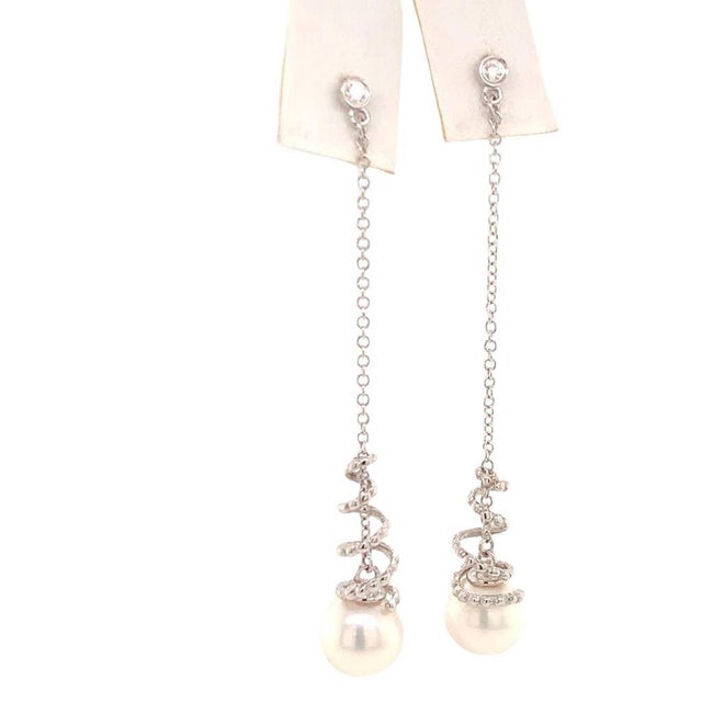 Traditional Akoya Pearl Earrings 14k White Gold Certified For Sale - Image 3 of 13