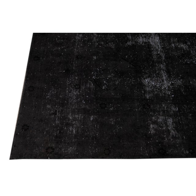 Charcoal Vintage Overdyed Handmade Allover Designed Wool Rug 7'9" X 11' For Sale - Image 4 of 9